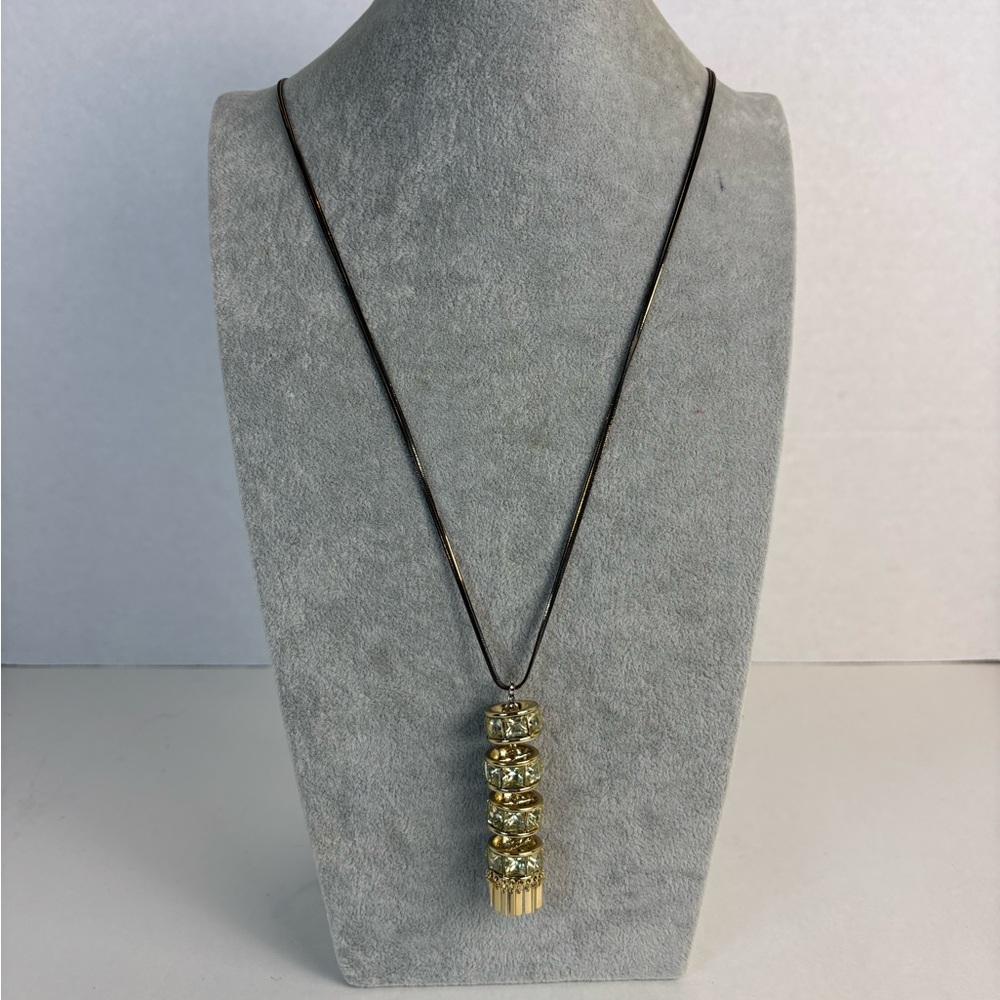 Christian Siriano Gold&Clear Stacked Pendant Necklace 32"-34" Gold&Black Chains